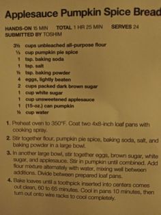 the instructions for pumpkin spice bread