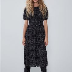 Zara Polka Dot Dress New With Tags Attached Midi Dress Zara Dress Polka Dots 99% Polyester Spring Polka Dot Midi Dress, Polka Dot Spring Midi Dress, Polka Dot Midi Dress For Spring, Polka Dot Knee-length Midi Dress For Spring, Spring Polka Dot Midi Dress For Work, Casual Fitted Polka Dot Midi Dress, Summer Polka Dot Midi Dress For Work, Polka Dot Midi Dress For Summer Workwear, Polka Dot Spring Workwear Dresses