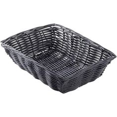 a gray wicker basket on a white background