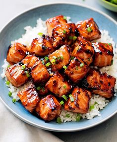 Sesame Salmon Bites, Amazing Salmon Recipes, Asian Salmon Bites Air Fryer, Honey Garlic Salmon Bowl, Air Fry Salmon Bites Recipes, Airfryer Salmon Bites Recipes, Sauce For Salmon Bites, Salmon Honey Recipes, Air Fryer Salmon Bites With Hot Honey