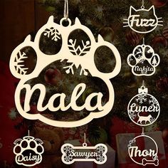 personalized christmas ornament with dog, cat and other holiday ornaments hanging on a tree