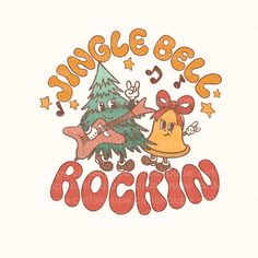 a cartoon christmas tree with a bell on it's head and the words rockin written