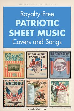 the cover of royal - free patriotic sheet music covers and songs, with an american flag