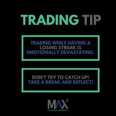 a black background with green and blue text reading trading tip,'trading while having a losing streak is emotionally devastatingly devasting don't