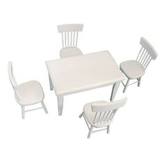 a white table and four chairs are shown in this model set, with one chair facing the other