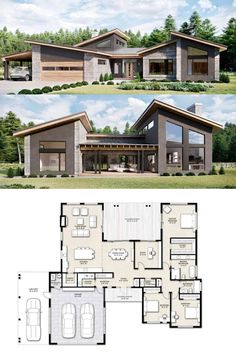 Mid Century Modern House Plans - Truoba 320 Mid Century Modern House Plan Mid Century Modern House Plans, Architectural Design House Plans, Casas The Sims 4, Sims House Plans, House Construction Plan, House Layout Plans, Model House Plan