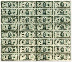 twenty dollar bills are arranged in rows