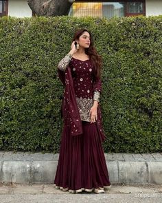 #ad Premium Quality ETHINIC WEAR HEAVY CHINON SILK TOP AND SHARARA WITH DUPATTA FOR PARTY WEAR, Fashion Clothing Wedding Fits, Party Wear For Women, Sharara Designs, Saree Bollywood, Pakistani Salwar, Traditional Indian Dress, Female Dress, Desi Clothes, Patiala Salwar