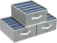 two gray boxes with blue and white drawers