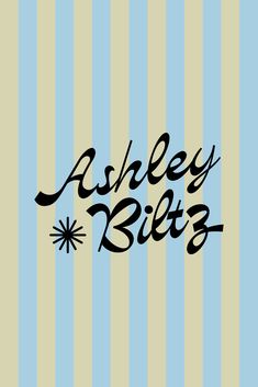 a blue and yellow striped wall with the words askley bits on it