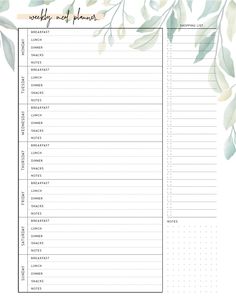 the printable daily planner is shown with leaves and branches on it, including numbers