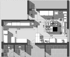 an overhead view of a kitchen and living room