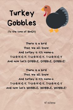 the turkey gobbles poem is written on brown paper