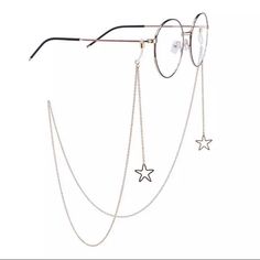 Dainty Yet Gorgeous, This Eyeglasses Jewelry Adding A Stylish Look On Your Eyewear. Length: 33” Star Dangling 3.5” Star Itself Measures 1.5cm Fendi Glasses, Gold Eyeglasses, Lace Up Heel Boots, Coach Glasses, Swarovski Stones, Tom Ford Sunglasses