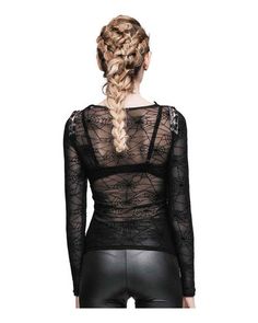 Sofia Womens Spider Web Long Sleeve Shirt Gothic Mesh Top With Mesh Sleeves, Gothic Fitted Top With Sheer Sleeves, Gothic Mesh Top With Mesh Sleeves For Night Out, Fitted Gothic Top With Sheer Sleeves, Fitted Mesh Blouse For Fall, Fitted Long Sleeve Blouse With Mesh Sleeves, Black Gothic Tops With Mesh Sleeves, Gothic Sheer Top For Party, Gothic Crew Neck Tops For Party