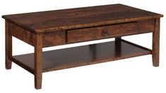 a wooden table with two drawers on one side and an open drawer on the other