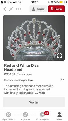 Jewellery Handmade, Red Crystals, Headpiece, Bead Work, Beaded Jewelry, Red And White, Handmade Jewelry, Crown Jewelry, Ballet