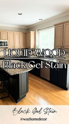 an image of a kitchen with wood floors and black gel stain