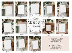 the card mockup bundle includes 5x8 cards, 8x10 and 3x7