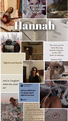 a collage of photos with the words hannah written in different languages and pictures on them