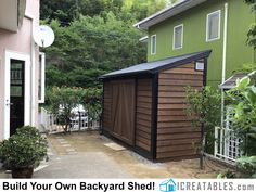 a backyard shed with the words build your own backyard shed on it's side