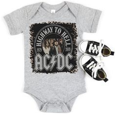 Baby Band Tee bodysuit for your trendy rock band baby or as a perfect baby shower gift. Band Baby TShirt Bodysuit outfit is made to order on great soft quality fabric. Everyone loves adorable baby clothes and this is the one to capture that perfect picture moment. Band Baby bodysuit is made with a grey color bodysuit, VINTAGE looking rock band image. Welcome to Seventh of May 💛 MATERIAL FEATURES: -Gender Neutral Fit -65% Polyester with 35% Cotton -Image is embedded into material using a commerc Tshirt Bodysuit Outfit, Outfit Band, Metallica Baby, Rock Baby Clothes, Adorable Baby Clothes, Tshirt Bodysuit