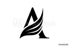 black and white letter logo design with wavy lines in the shape of an abstract leaf