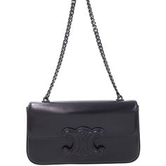 Celine Cuile Triomphe Chain Shoulder Bag Black Width: About 21cm Height: About 11cm Depth: About 4cm Shoulder Strap: About 53cm (Not Removable) &Nbsp; Celine Triomphe Bag Chain, Shoulder Bag Black, Celine Bags, Chain Shoulder Bag, Black Color, Shoulder Strap, Bag Lady, Shoulder Bag, Chain