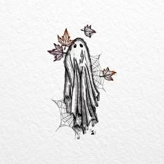 a drawing of a ghost surrounded by leaves