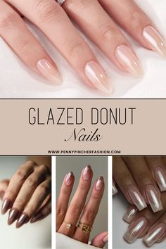 25 Ideas for Glazed Donut Nails - Penny Pincher Fashion Round Glazed Donut Nails, Black Donut Glaze Nails, Nude Gel X Nails Almond, Natural Color Almond Nails, Glazed Donut Cat Eye Nails, Neutral Glazed Donut Nails, Dnd Glazed Donut Nails, Fall Nails Glazed Donut, Autumn Glazed Nails