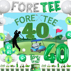 a golf themed birthday party with balloons and decorations for the 40 year old man's fortyth birthday