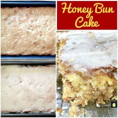 honey bun cake with white icing in pans