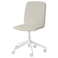 a white office chair with wheels on the back