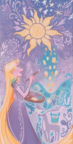 a painting of a princess holding a plate with food on it