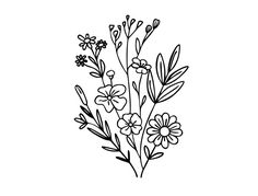 a black and white drawing of flowers