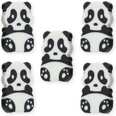 six panda bear cookies are arranged in the shape of squares