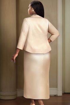 Xpluswear Design Plus Size Mother Of The Bride Elegant Champagne 3/4 Sleeve Peplum Satin Two Piece Dress Set Couples Dinner Outfits Night, Mother Of The Bride Plus Size, Couples Dinner, Bride Elegant, Casual Dresses Plus Size, Sewing Things, Angel Hair, Dinner Dress, Dinner Outfits