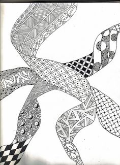 a black and white drawing of a snake with patterns on it's back legs