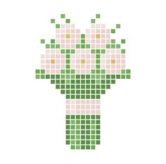 a cross stitch pattern with flowers in the center and green squares around it, on a white background