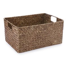 an empty basket with handles is shown on a white background