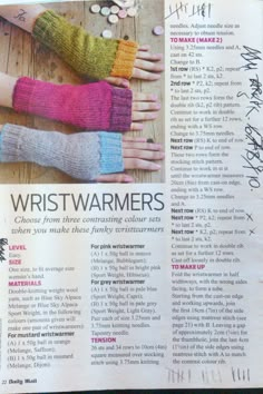 an article about wrist warmers is featured in the magazine, which features hand knitted gloves