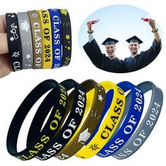 6pcs Graduation Silicone Bracelets Wristbands Wrist Bands Class Of 2024 Rubber Bracelets College High School Graduate Party Supplies For Women Men Friendship Gift Features: Silicone wrist bracelet. graduate bracelet. Class of 2024 graduation bracelets silicone. Whether worn at a graduation or a party, these wristbands a joyful and festive atmosphere to any event. Graduation bracelets 2024. This set of wristbands features a unique combination of different colors, making it a and eye-catching acce Graduate Party, Paper Bracelet, Graduation Bracelet, Tie Dye Party, High School Graduation Gifts, Wrist Bracelet, 2024 Graduation, Rubber Bracelets, Graduation Gifts For Her