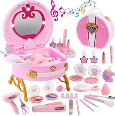 Toddler Vanity, Toddler Makeup, Makeup Vanity With Lights, Kids Makeup Kit, Vanity With Lights, Barbie Camper, Princess Bedrooms, Lights Mirror, Makeup Toys