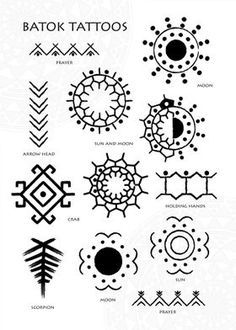 the symbols for tattoos are shown in black and white, with different designs on them