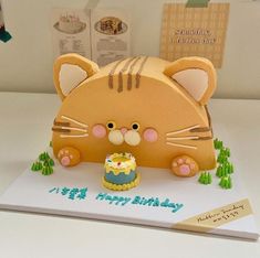 a birthday cake made to look like a cat