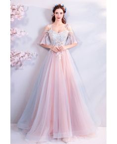 Buy Fairy Dusty Blue And Pink Tulle Unique Prom Dress Long With Straps at wholesale price online. Free shipping and pro custom service since 2009. Unique Prom Dresses Long, Fairy Dress Costume, Unique Prom Dress, Pink And Blue Dress, Vestidos Color Rosa, Prom Dress Long, Blue Prom Dress, Best Prom Dresses, Pink Prom Dress