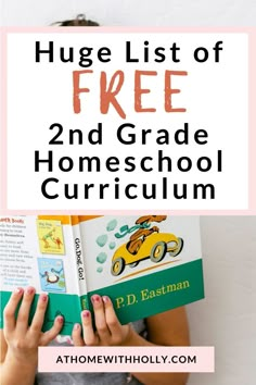 a girl reading a book with the title, huge list of free 2nd grade homeschool