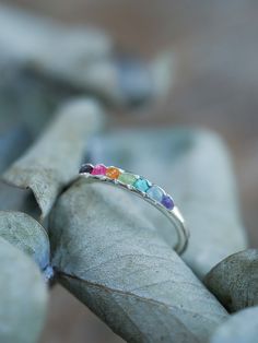 Rainbow Ring with Hidden Gems - Gardens of the Sun | Ethical Jewelry Adjustable Multi-stone Birthstone Ring As Gift, Gems Ring, Pride Jewelry, Rainbow Ring, Pride Jewellery, Rainbow Rings, Hessonite Garnet, Gem Ring, Ethical Jewelry