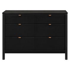 a black dresser with gold handles and drawers