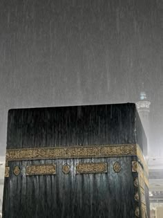 an image of the ka'bah in the rain that is on display for everyone to see